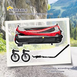 Rimorchio per Bicicletta 2 in 1 Rosso per Animali Domestici, Passeggino con Ruote Universali, Riflettori, Bandiera di Sicurezza, Grande Dimensione, in Alluminio, 3 Ruote, Massima Capacità per il Trasporto, Ideale per Viaggi - Product Image 6
