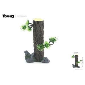 Decoración de tronco de árbol para acuario Yommy de 15 cm con hojas verdes para decoración de peceras - Product Image 1