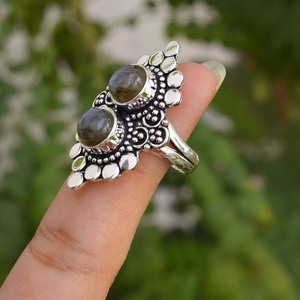 Anillo de labradorita azul fuego natural, plata de ley 925, joyería con piedra preciosa de labradorita, anillo de boda, regalo para mujer - Product Image 3