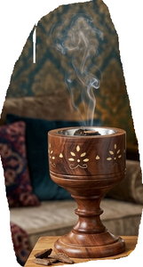 Brûleur à Bakhoor en bois fait main, porte-encens indien, diffuseur d'aromathérapie avec récupérateur métallique pour la décoration intérieure, personnalisé et fait main - Product Image 6