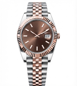 Brown Dial Stainless Steel Mechanical <b>Watch</b> Automatic Day and Date Wristwatch Two Tone Bracelet Business Casual - Product Image 1