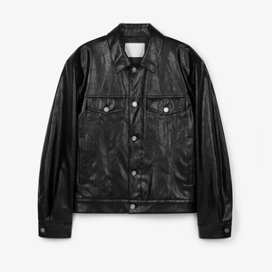 Men's Black PU Leather <b>Jacket</b> <b>Casual</b> Turn-down Collar Button Closure Regular Fit Autumn Wear - Product Image 6