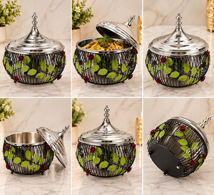 Cazuela de Metal con Tapa de Acero Inoxidable, Revestimiento Esmaltado, Diseño Floral, Recubrimiento Interior de Acero Inoxidable, Tazón para Servir en Ramadán, para Cocina - Product Image 6