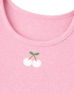 Ensemble décontracté deux pièces pour femme : débardeur court côtelé et short à cordon de serrage rose pâle avec broderie cerise – Vente en gros - Product Image 4