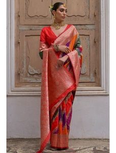KV <b>Red</b> Woven Kanjivaram Soft Silk Handloom Designer Saree With Unstitched <b>Blouse</b> - Product Image 3