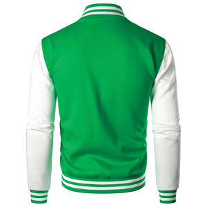 Veste universitaire pour homme, couleur unie vert et blanc, col rond, tricotée en polaire, vêtement d'hiver décontracté, coton/polyester, séchage rapide, respirante - Product Image 3