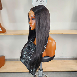 GUGU Hair 100% Vietnamese Virgin Human Hair Bone Straight <b>Wig</b> Black Lace Front for Lace Transparent <b>Long</b> 180% Density - Product Image 3
