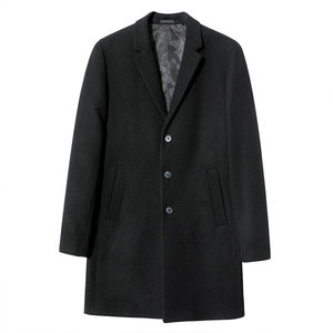 <b>Men's</b> Woolen <b>Long</b> <b>Coat</b> Formal Winter Jacket Single Breasted Turn-down Collar Solid <b>Black</b> Thick Outerwear Satin Lining - Product Image 1
