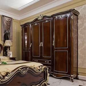 Elegant Classic Solid Mahogany <b>Wardrobe</b> Gloss Finish Minimal Carving Wooden Closet Premium Bedroom Furniture Customized - Product Image 1