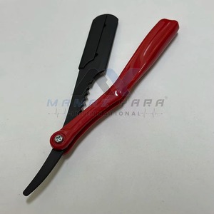 Rasoir professionnel pliant à lame droite pour barbier, manche en plastique rouge, acier inoxydable, verrouillage pivotant, lame unique, shavette - Product Image 2