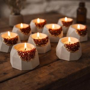 Velas de Té de Cristal Rojo en Forma de Hexágono Geométrico, Paquete al por Mayor, No Tóxicas, Sin Humo, para Diwali, Navidad, Pascua, Hogar - Product Image 5