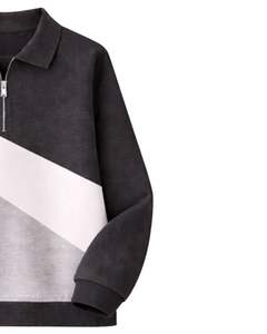 Sudadera Personalizada para Mujer con Cierre de Cremallera, Color Negro, Gris y Blanco, Diseño de Bloques de Color Diagonales, Felpa, Informal, Cálida para Invierno, Talla Grande - Product Image 4