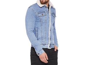 Men's Slim Fit Denim Jacket With Faux Fur Lining Turn-<b>down</b> Collar Casual Washed Blue Jacket Autumn Wear - Product Image 4