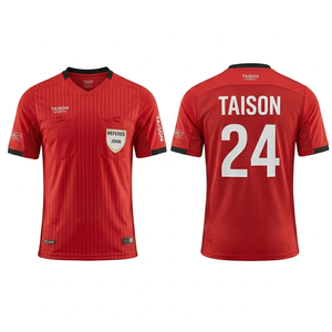 Premium 180 GSM Polyester Interlock Soccer Referee Jersey Grey Black Panel Design Heat Transfer Custom Logo - Product Image 5