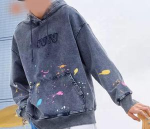 Sudadera con capucha de bolsillo Vintage personalizada para hombre, sudadera con bordado lavado de grafiti, chándal de gran tamaño de invierno - Product Image 2