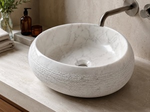 Lavabo Redondo de Mármol Natural, Tallado a Mano, Estilo Moderno, para Baños de Lujo, Hoteles, Uso en Comedores, Proveedor Mayorista - Product Image 4