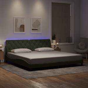 Cadre de lit rembourré en velours gris clair 76 x 79,9 pouces avec lumières LED, matelas non inclus - Product Image 4