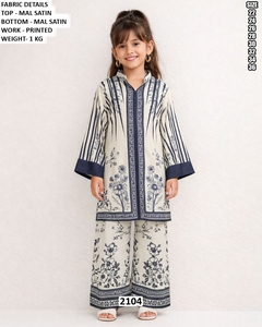 Salwar Kameez en satin imprimé pour filles, coupe ample traditionnelle, longueur cheville, tenue décontractée, style Inde Pakistan 2104 - Product Image 1