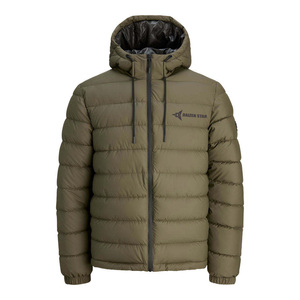 Daizen Star Men's Hooded Puffer Jacket Zipper Closure Waterproof Winter Casual Windproof Solid Color Front Logo Canvas Thick - Product Image 1