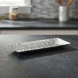 Plateau de service rectangulaire texturé argenté, plateau décoratif en métal pour la cuisine, la table à manger, l'usage domestique et la décoration - Product Image 6