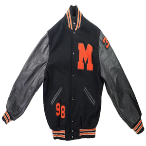 <b>Men</b> Varsity <b>Jacket</b> Slim Fit College VTG 90s USA L 46 Black Orange Wool Varsity High School Letterman Bomber <b>Jacket</b> - Product Image 1