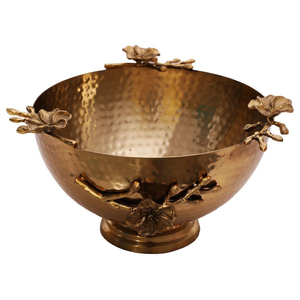 Bol décoratif élégant avec accent floral en laiton doré, bol de service de luxe en acier inoxydable martelé argenté pour fruits et salades - Product Image 6
