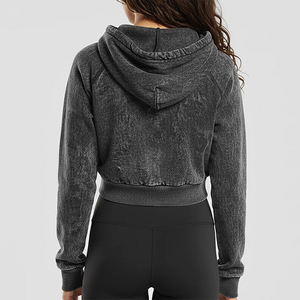 Women's Cropped Hoodie Sweatshirt Solid Color Full Sleeve Knitted Hoodie Cotton Breathable Autumn Wear Custom Logo Front Design - Product Image 3