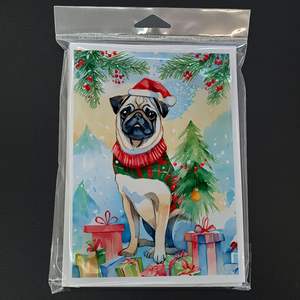 Whimsical A7 Size 5x7 Blank <b>Note</b> <b>Cards</b> Pack of 8 Christmas <b>Greeting</b> <b>Cards</b> with Envelopes for Pug Lovers - Product Image 3