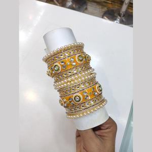 Women's <b>Gold</b> Plated Kundan Stone and Pearl Acrylic <b>Bangles</b> <b>Set</b> 11151735GR_2.6 Fashion Jewelry - Product Image 1