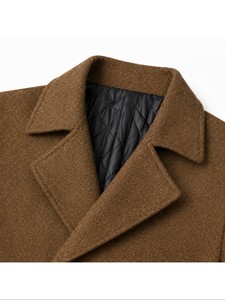 Abrigo de lana de doble botonadura para hombre, con solapa con muescas, manga larga y gruesa, tejido de lana, color marrón. - Product Image 5