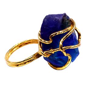 Wedding Wear 925 Sterling Silver Gold Plated Everyday Wear Fluorite Gemstone Classic Trendy Rough Stone <b>Ring</b> - Product Image 1