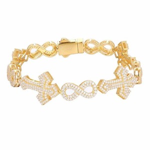 Joyería Fina de Lujo, Brazalete de Plata 925 con Incrustaciones de Moissanita para Mujer, Diseño de Cruz Infinita y Cadena Cubana, con Servicio Personalizado Disponible - Product Image 1