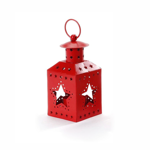 Portavelas Navideño de Metal Rojo con Diseño de Estrella Recortada y Perforada, para Velas de Té, Decoración Rústica para Mesa, Centro de Mesa Festivo - Product Image 1