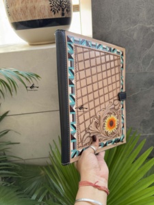 Personalized Designer Hand Tooled Portfolio <b>File</b> <b>Folder</b> Binder Multi-function Business Notebook Genuine Leather Snap Padfolios - Product Image 2