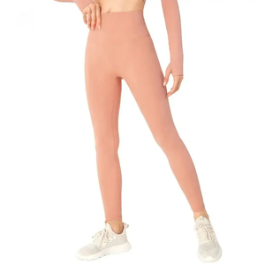 Leggings de Yoga de Cintura Alta, Color Verde Sólido, Largos, Sin Costuras, Cintura Elástica, Pantalones Deportivos para Mujer, Logotipo en la Pierna Derecha - Product Image 6