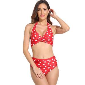 Nouvel Arrivage Vente en Gros Maillot de Bain Femme Été Couleur Unie Col Halter Volants Bas à Nouer Latéral en Maille Service OEM - Product Image 1