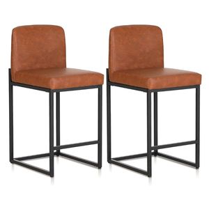 <b>Bar</b> <b>Stools</b> Set of <b>2</b> with Backrest, PU Leather Counter Height <b>Bar</b> Chairs with Footrest, Metal Frame for Kitchen Island Home <b>Bars</b> - Product Image 1