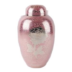 High Quality Pink <b>Rose</b> Solid Brass Cremation Urn For Adult Human Ashes Hand Carved Floral Urn With Secure Threaded Dome <b>Top</b> Lid - Product Image 1