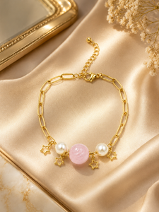 Gold Plated Charm Bracelet With Pink Stone Imitation Pearl Star Pendants Women's Fashion Jewelry - Product Image 3