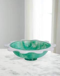 Tazón Decorativo de Resina Verde Hecho a Mano de Lujo con Borde Ondulado, Decoración Moderna para el Hogar, Tazón para Frutas, Tazón para Ensaladas, Centro de Mesa - Product Image 1