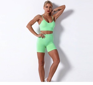Conjunto Deportivo para Mujer, Color Sólido con Estampado, para Yoga, Gimnasio, Ropa Deportiva, Conjunto de Brasier y Pantalones Cortos - Product Image 5