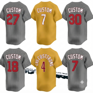 Camiseta de Béisbol Unisex con Cuello en V, Estilo Jersey, Uniforme de Equipo Personalizado, Ropa Deportiva, Rayas Grises, 100% Algodón, Antibacteriana - Product Image 1
