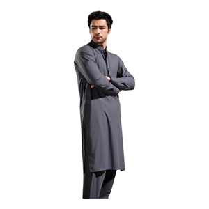 <b>Men's</b> Grey Cotton Kurta Set Regular Fit Ankle-Length Traditional Casual Wear India Pakistan Style Wrinkle Free All Seasons - Product Image 3