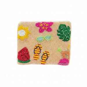 Monedero con cuentas con diseño de paisaje al atardecer, con correa para la muñeca, cierre de cremallera, hecho a mano, estilo bohemio, tamaño mini, unisex - Product Image 3