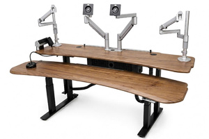 Escritorio Moderno de Madera de Nogal, Ajustable en Altura, con Soporte para Dos Monitores, para Oficina en Casa - Product Image 3