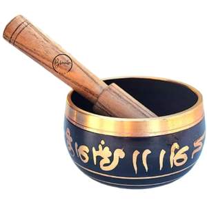 Cuenco tibetano antiguo marrón con relieve o martillado de colores para la salud y un sonido mágico - Product Image 6