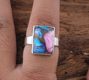 Trendy Bohemian Statement Copper <b>Turquoise</b> <b>Ring</b> Unique Artisan Design Spiny Oyster Accessories Premium Quality Designer <b>Ring</b> - Product Image 3