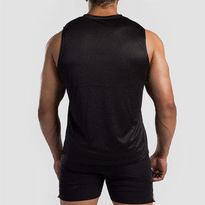 Camiseta sin mangas de punto para hombre con logo personalizado, cuello redondo, color negro, de secado rápido, chaleco deportivo de color liso con paneles laterales de malla, al por mayor - Product Image 3
