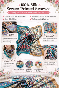 Pañuelos Transpirables de Seda 100% con Estampado Digital, 100x100 cm, Cuadrados de Lujo, Satén/Lona, Estampado Floral, Accesorios de Moda para Mujer - Product Image 6