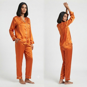Women's Satin <b>Pajamas</b> Set Long Sleeve Mandarin Collar Full Length Satin Sleepwear <b>Suit</b> Women Nightwear Sexy Shirt <b>Pajama</b> Set - Product Image 5